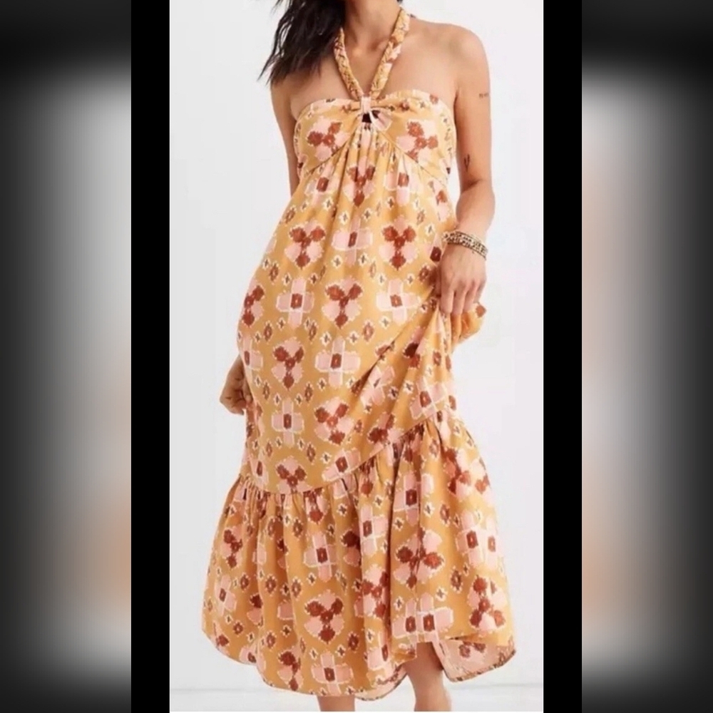 Aerie Abstract print linen maxi dress